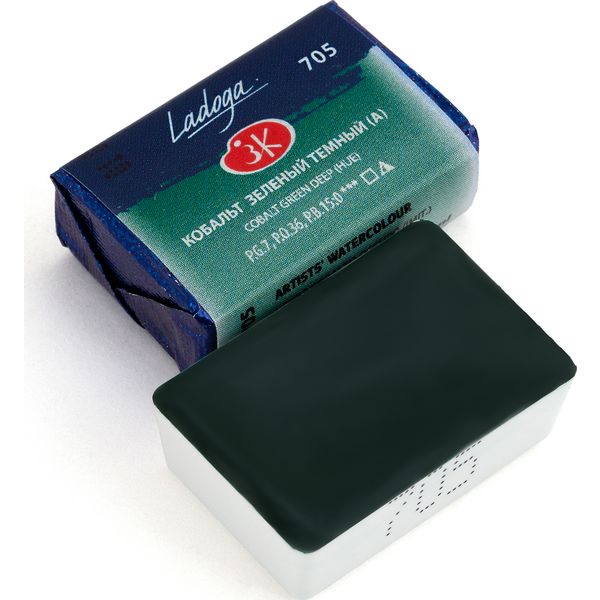 Краска акварельная ЛАДОГА, кобальт зеленый темный (А), кювета 2.5 мл