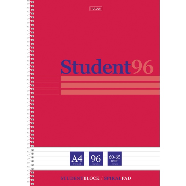 Тетрадь А4, на спирали, 96 л., линия, 60 г/м2, мат. лам., тисн., микроперф., Hatber Студенту_Viva Magenta  