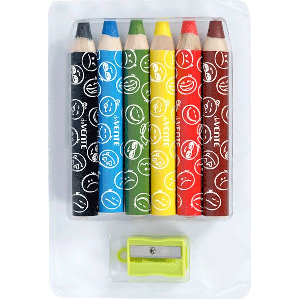 Карандаши акварельные 6 цв., деревянные, круглый профиль, 4М, точилка, deVENTE Jumbo 3 in 1 (блистер)