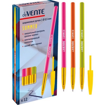 Ручка шариковая синяя, Ø 0.5 мм, составн. круг. корпус, deVENTE Summer_3 дизайна