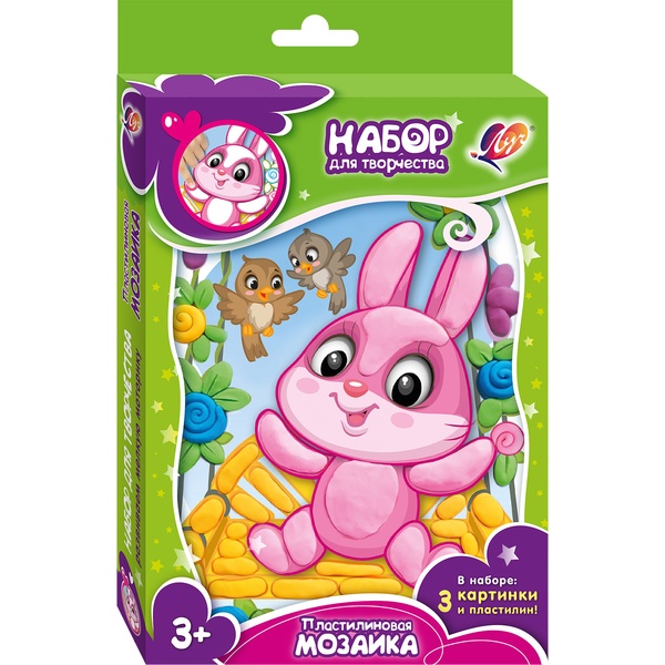Рисования пластилином. ЛУЧ Пластилиновая мозаика_4 вида (Зайка/ Овечка/ Бегемотик/ Воробушек)