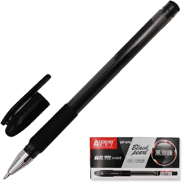 Ручка гелевая черная, Ø 0.5 мм, эрг. грип, тон. корпус, MAYLOTT