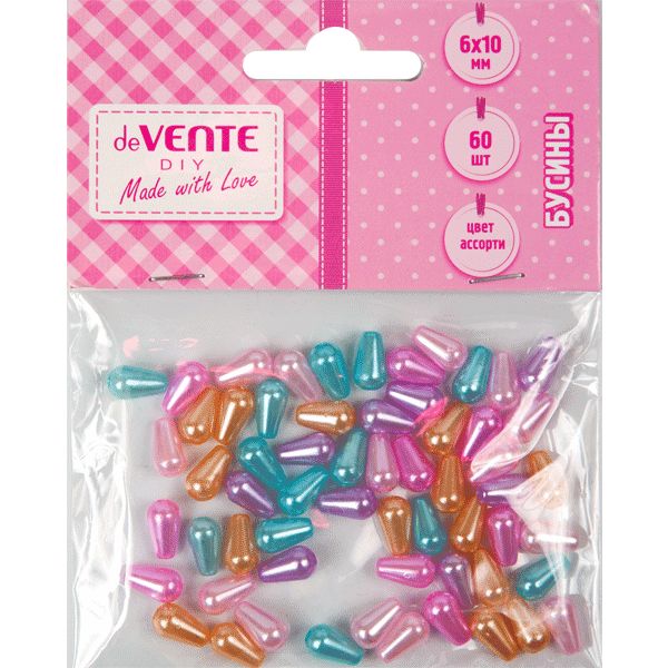 Бусины "Капля" 6*10 мм, 60 шт., пластиковые, перламутровые, цв.: микс, deVENTE