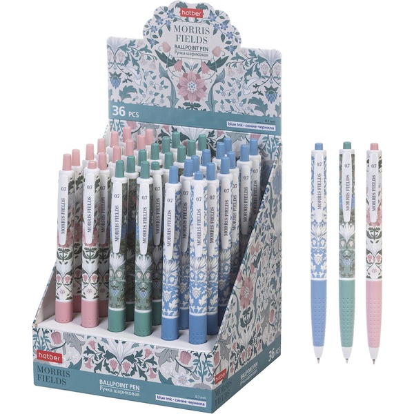 Ручка шариковая автомат., синяя, 0.7 мм, эрг. грип, круг. корпус, HATBER Morris_3 дизайна Акция!