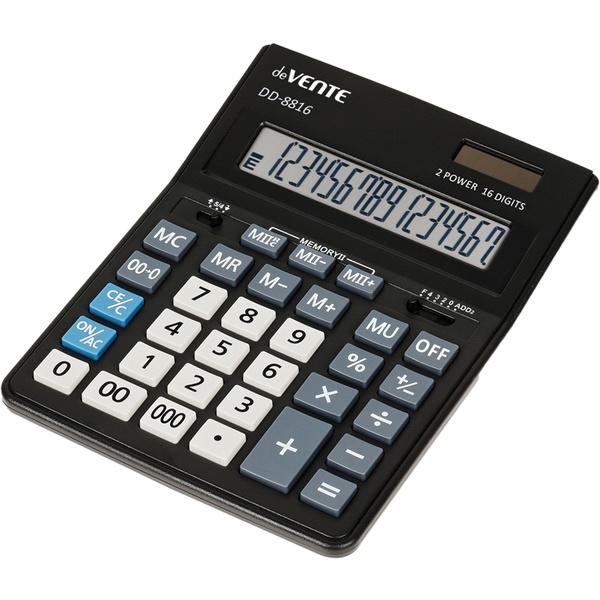 Калькулятор бухгалтерский deVENTE DD-8816, 16-разряд., 2 яч. памяти, дв. питание, 000 →, MU, черный