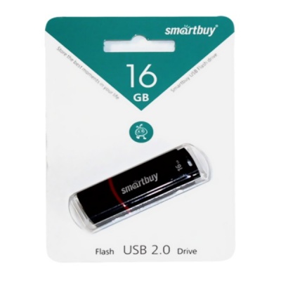 Флеш-накопитель USB 2.0, 16 ГБ, Smartbuy Crown Black/черный
