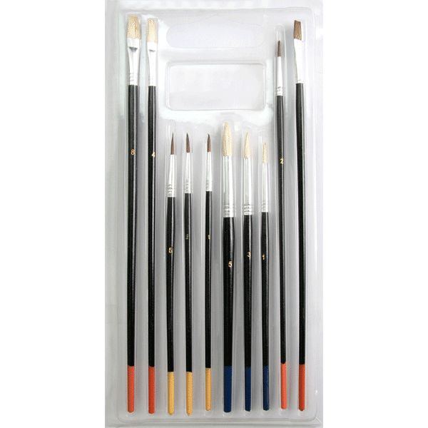 Набор кистей микс deVENTE Art, 10 шт.: пони и щетина (форма и размер ассорти), дерев. ручки, цв. черный