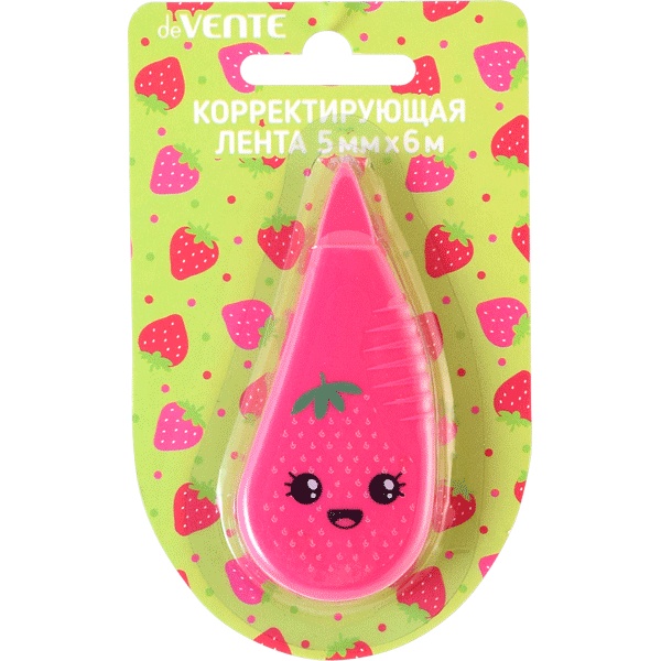 Лента корректирующая 5 мм* 6 м, фронт. аппликатор, непрозр.корпус, deVENTE Strawberry Акция!