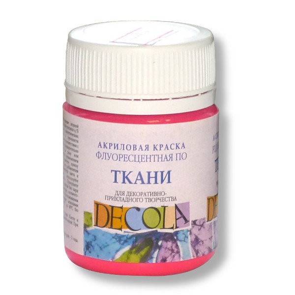 Краска по ткани DECOLA, розовая, акриловая флуоресцентная, банка 50 мл Краска по ткани DECOLA, розовая, акриловая флуоресцентная, банка 50 мл