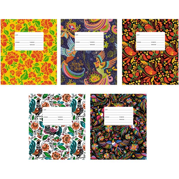 Тетрадь А5, линия, 24 л., на скобе, 60 г/м², выб. лак, Listoff Волшебный сад_5 дизайнов