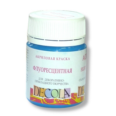 Краска акриловая универсальная DECOLA, флуоресцентная, голубая, банка 50 мл Акция!