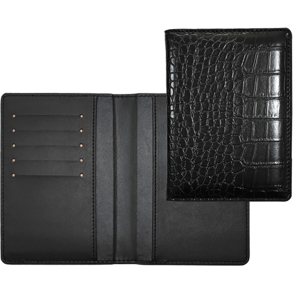 Обложка для паспорта с картхолдером, иск. кожа "croco"/поролон, цв.: черный, deVENTE Belcanto*