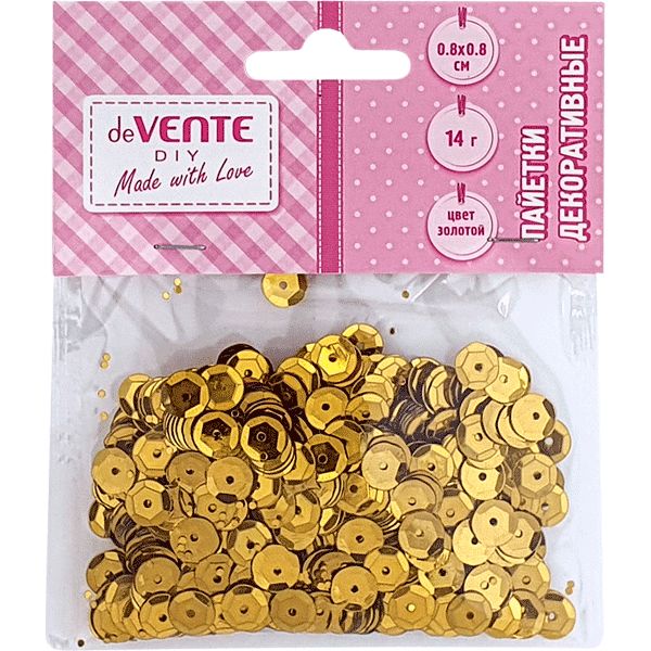 Пайетки круглые Ø8 мм, 14 г, золотистые, deVENTE Metallic Пайетки круглые Ø8 мм, 14 г, золотистые, deVENTE Metallic