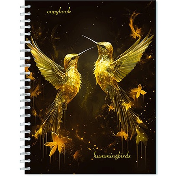 Тетрадь А5, клетка, 48 л., на гребне, 60 г/м², выб. уф-лак, блестки, КТС-ПРО Золотые птички