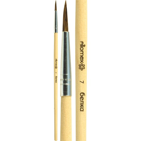 Кисть белка, №7, круглая, деревянная ручка, натур, Attomex