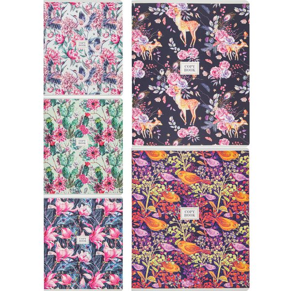 Тетрадь А5, клетка, 48 л., на скобе, 65 г/м², софт-тач, с/уг, Collezione Яркая природа-2_5 дизайнов