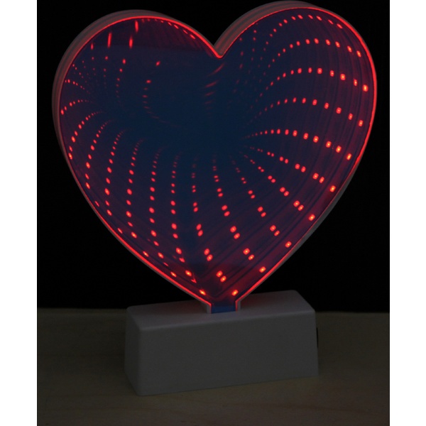 Светильник настольный декоративный зеркальный 3D Сердце, красный свет 
