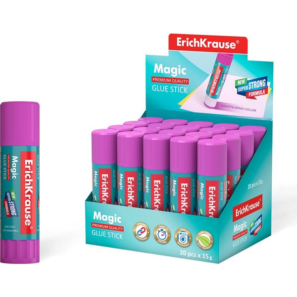 Клей-карандаш с цветным индикатором, 15 г, PVP, "исчезающий фиолетовый", ErichKrause Magic