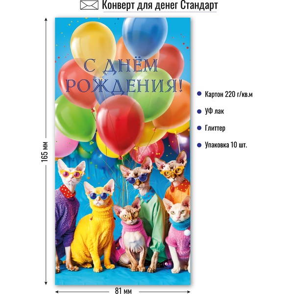 Конверт для денег С днем рождения! ИГ КВАДРА (Стандарт. КотоПати)