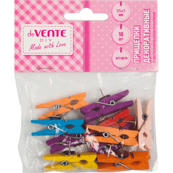 Прищепки декоративные deVENTE Spin & Pin, деревянные, 35*7 мм, цв.: ассорти (10 шт.)