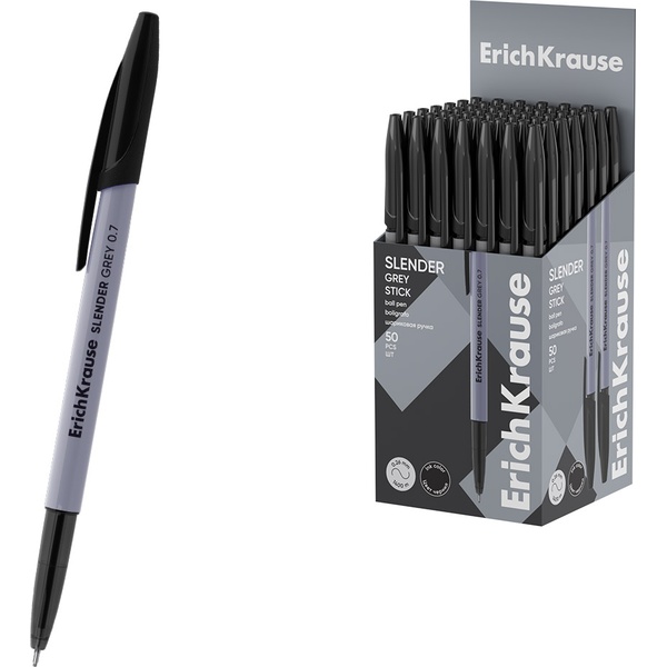 Ручка шариковая черная, 0.7 мм "игла", super glide TEC, ErichKrause Slender Stick Grey Ручка шариковая черная, 0.7 мм "игла", super glide TEC, ErichKrause Slender Stick Grey