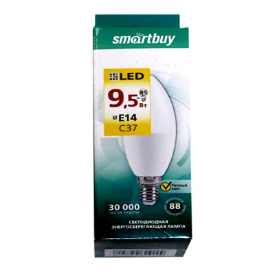 Лампа светодиодная (LED) Smartbuy C37 9,5W/3000K/E14