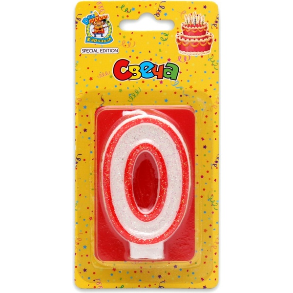Свеча для торта Цифра «0» ДОН КАРНАВАЛ Красная окантовка   Акция!