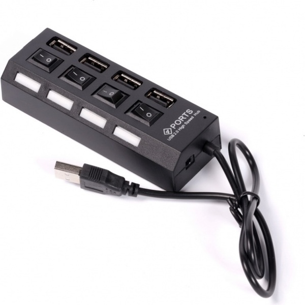 USB-разветвитель (хаб) на 4 порта с выключателями, Smartbuy_черный