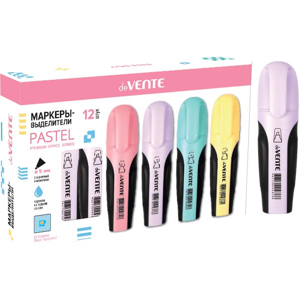 Текстмаркер сиреневый, пастельный, ШЛ 1-5 мм, н-к "клин", эрг. корпус, deVENTE Pastel