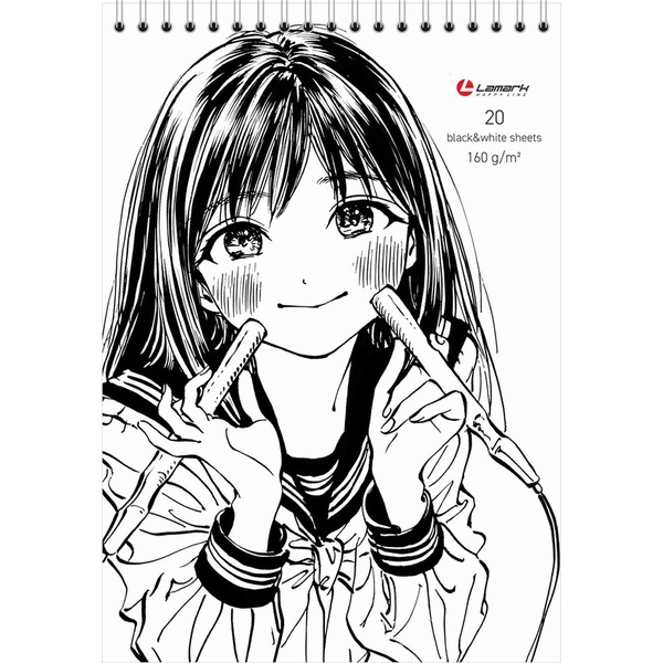 Скетчбук А5, 20 л., 160 г/м², черн./бел. блок, гребень сверху, LAMARK Manga