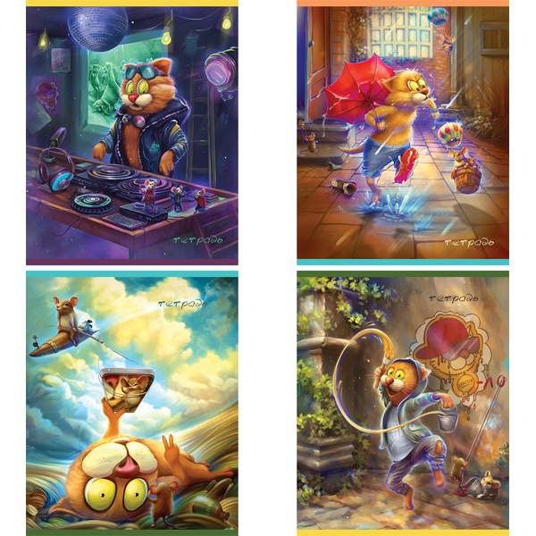 Тетрадь А5, клетка, 48 л., на скобе, 65 г/м², глянц. лам., BG Эксклюзив. Барсик_4 дизайна