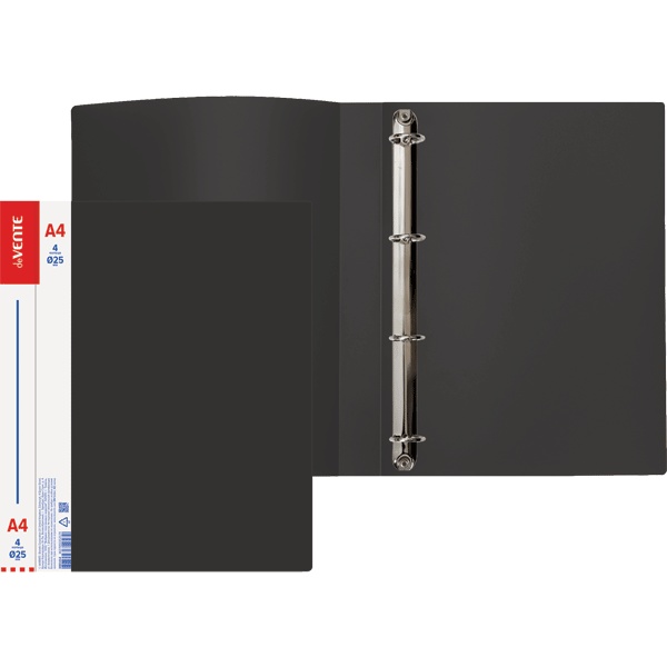 Папка на 4-х кольцах, А4, PP 600 мкм, "песок", 30 мм, торц. карман, deVENTE Daily_черная