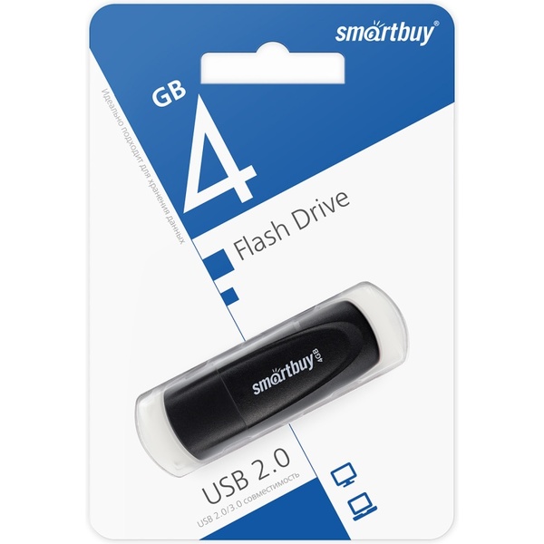 Флеш-накопитель USB 2.0, 4 ГБ, Smartbuy Scout Black/черный