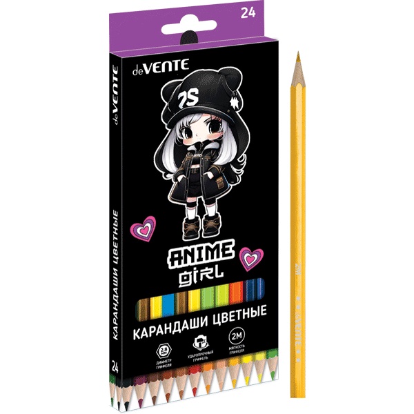 Карандаши цветные 24 шт., деревянные, шестигранные, 2М, deVENTE Anime Girl (в к/к) Карандаши цветные 24 шт., деревянные, шестигранные, 2М, deVENTE Anime Girl (в к/к)