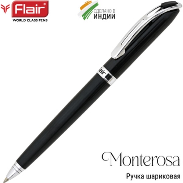 Ручка шариковая подарочная Flair Monterossa, поворотный м-м, цв. корпуса черный/хром, 0.7 мм, синяя