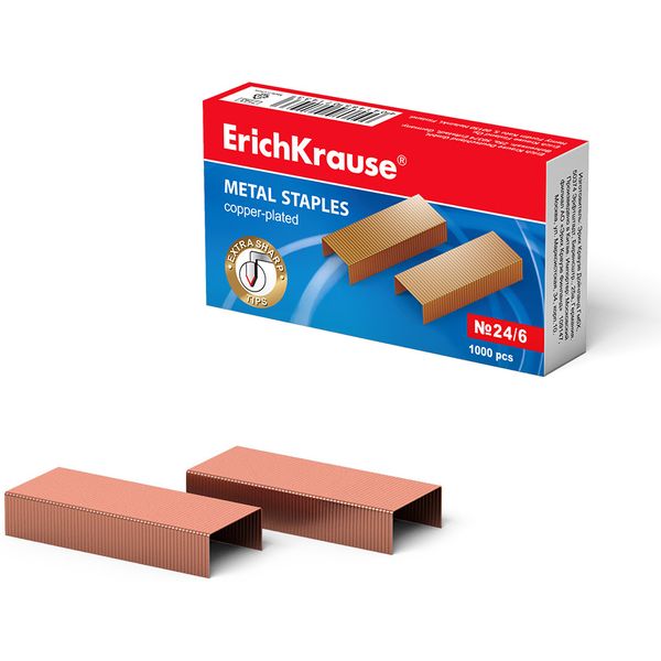 Скобы для степлера №24/6, омедненные, 1000 шт., ErichKrause