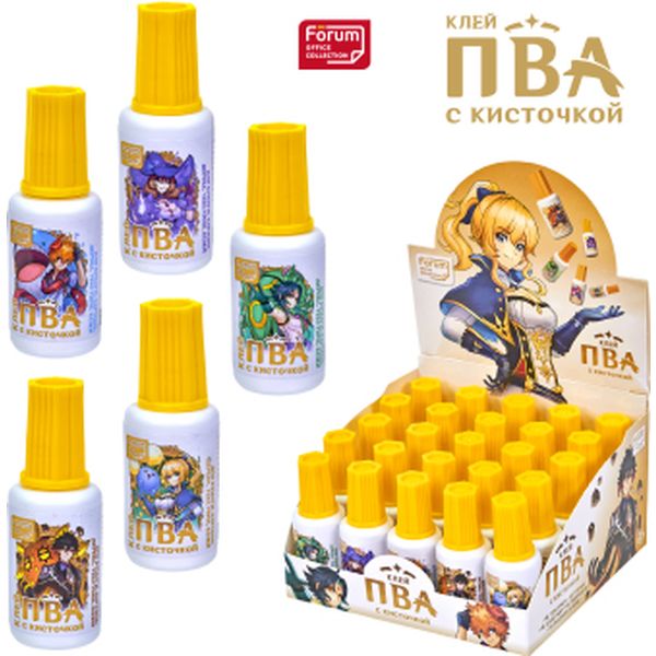 Клей ПВА, 20 г, кисточка, FORUM Office Collection АНИМЕ