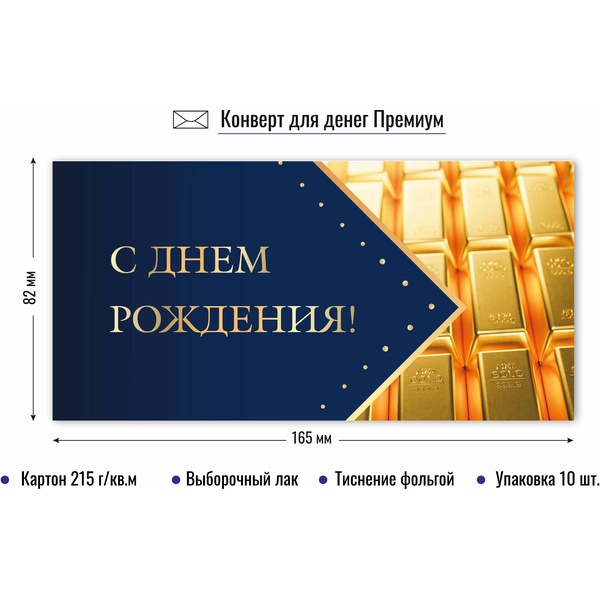 Конверт для денег премиум С Днём рождения! Квадра