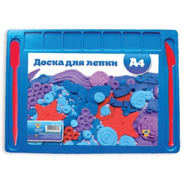 Доска для лепки А4 цветная, 2 стека+отделения для пластилина в пакете 