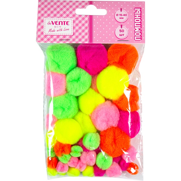 Помпоны, 50 шт., ассорти размеры, deVENTE DIY неоновые цвета ассорти Акция!