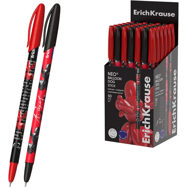 Ручка шариковая синяя, 0.7 мм "игла", UGT, круг. корп., ErichKrause Neo Stick_Balloon Dog_2 дизайна