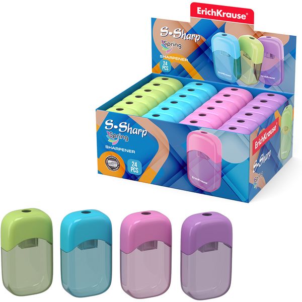 Точилка пластиковая, 1 отв., контейнер, ErichKrause S-Sharp_4 дизайна