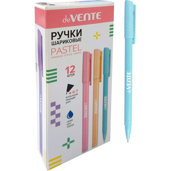 Ручка шариковая, синяя, Ø 0.7 мм "игла", трехгр., рифл. грип, deVENTE.Triolino Pastel