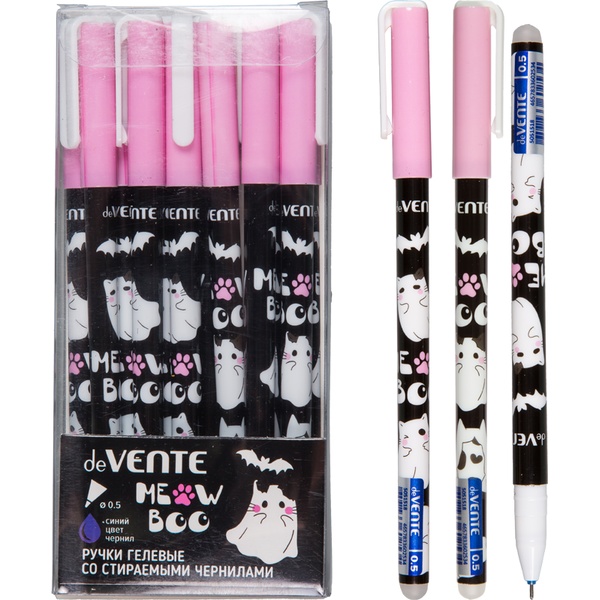 Ручка "пиши-стирай" гелевая, синяя, 0.5 мм, линия 0.4 мм, deVENTE Ghost Meow