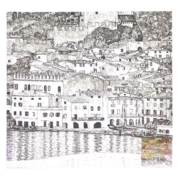 Холст на картоне с эскизом 33х33 см "Замок Мальчезине на озере Гарда"