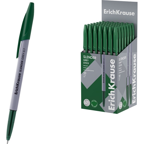 Ручка шариковая зеленая, 0.7 мм "игла", ErichKrause Slender® Пепел