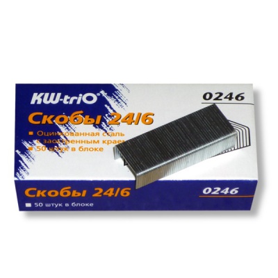 Скобы для степлера №24/6, оцинкованные, 1000 шт., KW-trio Скобы для степлера №24/6, оцинкованные, 1000 шт., KW-trio