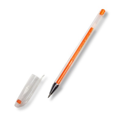 Ручка гелевая оранжевая, лин. 0.7 мм, ДП 450 м, рифл. грип, метал. н-к, Crown Hi-Jell Color Акция!