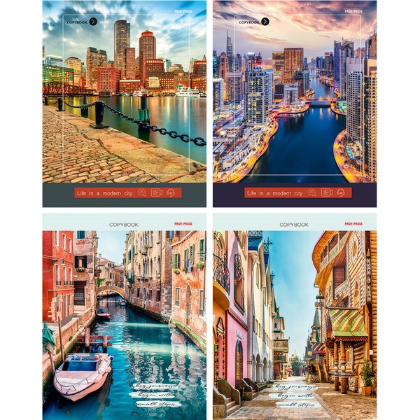 Тетрадь А5, клетка, 80 л., на гребне, 60 г/м², 2-ая обложка, Prof-Press Мегаполисы у воды_2 дизайна