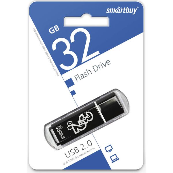 Флеш-накопитель USB 2.0, 32 ГБ, Smartbuy Glossy_смолистый черный